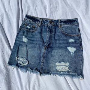 Distressed denim skirt